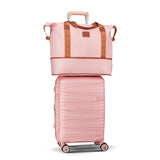 TRAVELEO 4 Piece Carry On Luggage Set 20 Inch, Expandable PP Hardshell Suitcase with Detachable Spinner Wheels & TSA Lock, Includes Cosmetic Case, Travel Tote & Toiletry Bag, Lightweight (Pink)