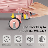 TRAVELEO 4 Piece Luggage Set PP Hardshell, Expandable Suitcase Set (20/24/28) with 14" Cosmetic Case, Lightweight Spinner Wheels with TSA Lock, Detachable Wheels for Nesting Storage (Pink)