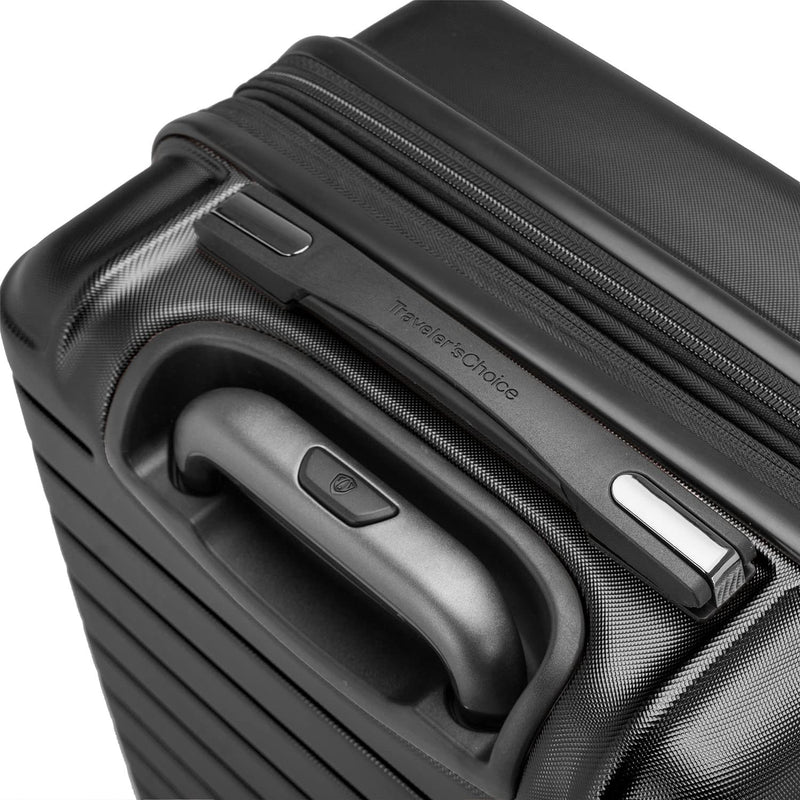 Traveler's Choice Archer Polycarbonate Hardside Spinner Luggage Set, Tie Down Straps, Black, Carry - On 21 - Inch