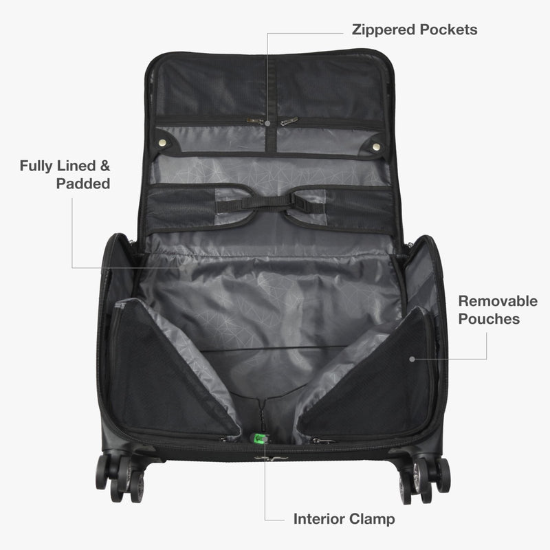 Traveler's Choice Carry - On Softside 8 - Wheeled Spinner Garment Bag Luggage, Black, 21 - Inch