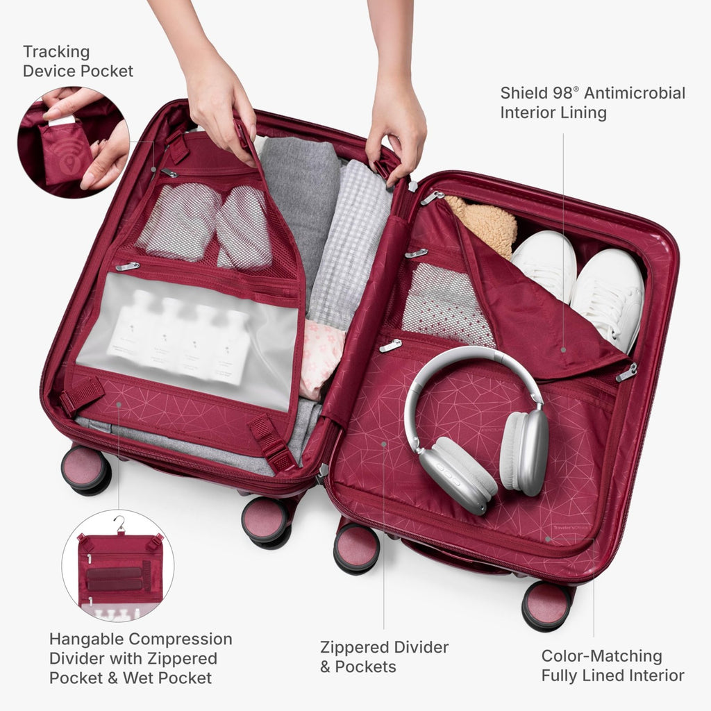 Traveler's Choice Edinburgh II Hardside Spinner Luggage, TSA Lock, Red, 21" Carry - on