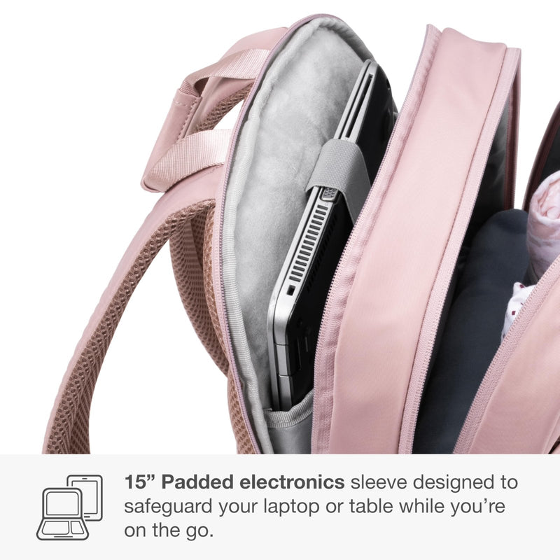 Traveler's Choice Iria 20L Backpack for Women, Water Resistant Travel Bag Daypack, Work, College, Business, Commuter, Dusty Pink, Carry - on Laptop Backpack