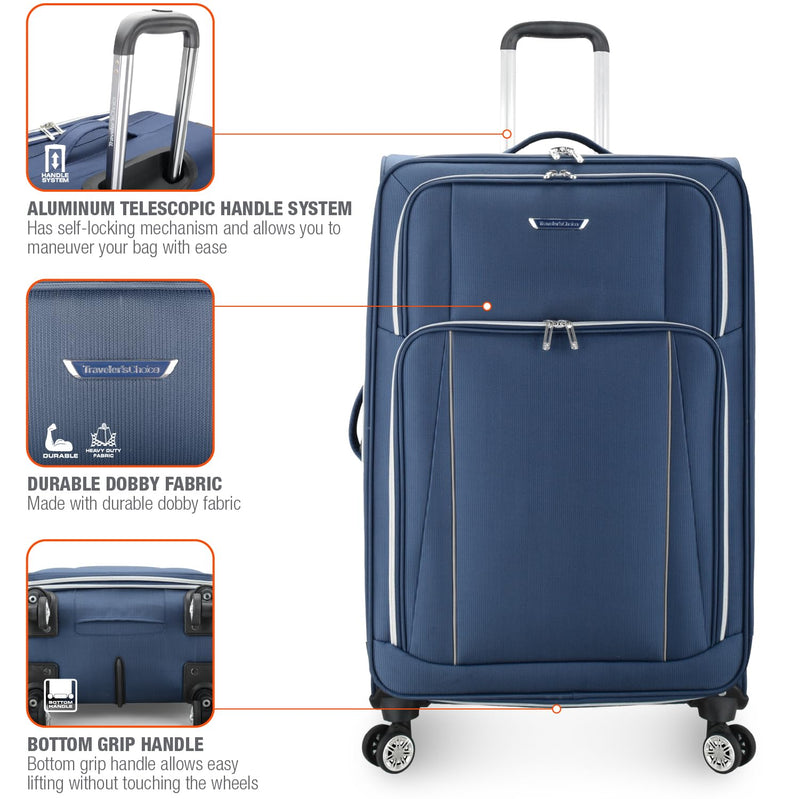 Traveler's Choice Lares Softside Expandable Luggage with Spinner Wheels, Navy, Checked 30 - Inch