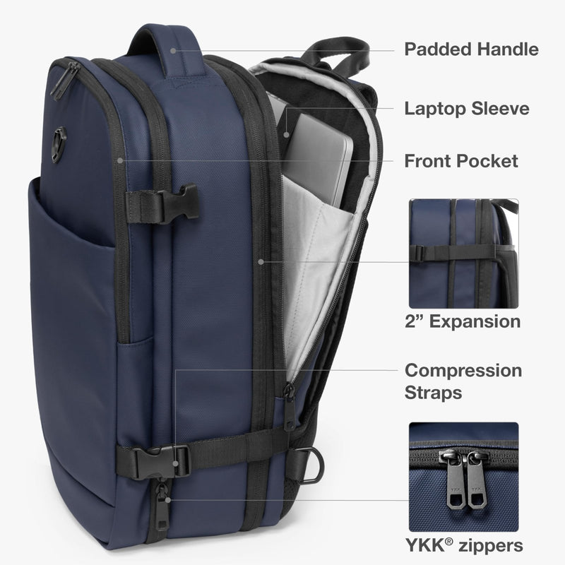 Traveler's Choice Markham 27L Backpack, Expandable, Business, Travel, Work, Office, Camping, Hunting, Fishing, Blue, Large