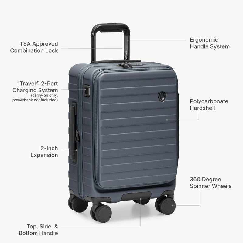 Traveler's Choice Novia Top Opening Expandable Polycarbonate Luggage with Spinner Wheels, Slate Blue, 30 - Inch Large
