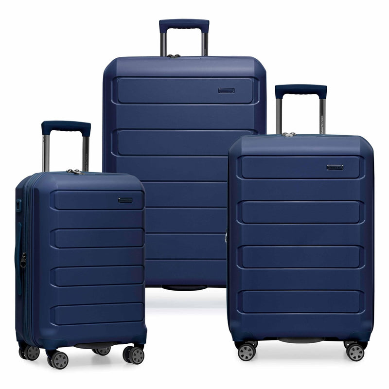 Traveler's Choice Pagosa Hardshell Expandable Luggage with Spinner Wheels, Navy, 3-Piece Set (22/26/30) | Backpacks4Less