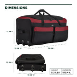 Travelers Club 36" Asgard 3 - Wheel Rolling Duffel Bag ,Black and Red