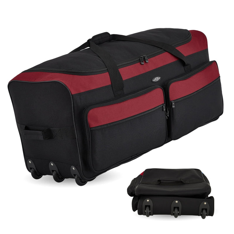 Travelers Club 36" Asgard 3 - Wheel Rolling Duffel Bag ,Black and Red