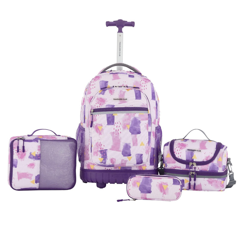 Travelers Club 4 Piece Rolling Backpack Set With Accessories, Water