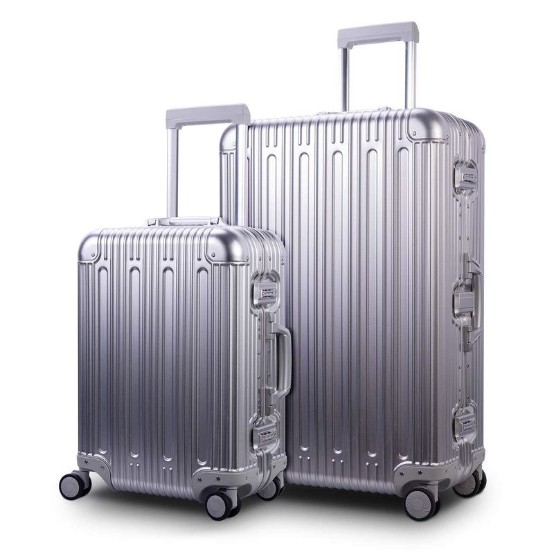 TRAVELKING All Aluminum Carry On Luggage with TSA Locks Fashion Cool Metal Hard Shell Spinner Suitcase (Silver, 20 Inch)…