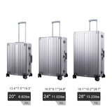 TRAVELKING All Aluminum Carry On Luggage Zipperless Hard Shell Luggage Case with TSA Lock Spinner Alloy Metal Suitcase (Silver, 20")