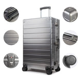 TRAVELKING All Aluminum Luggage with TSA Locks Metal Hard Shell Zipperless Spinner Alloy Metal Suitcase (Cool Metallic, 24 Inch)