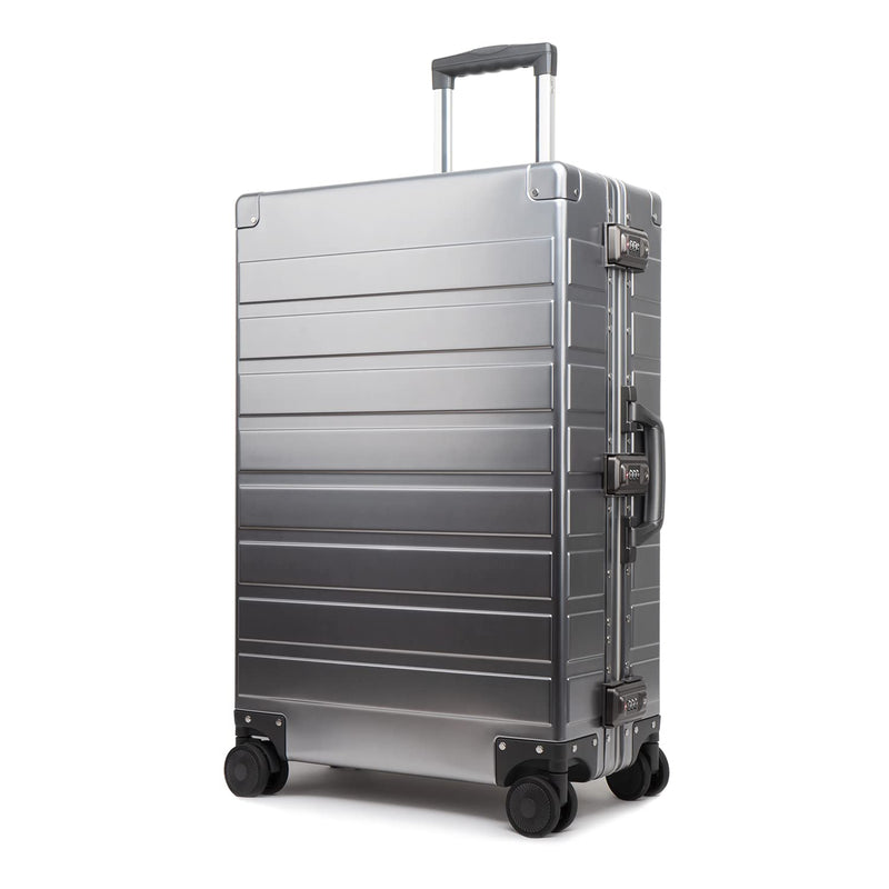 TRAVELKING All Aluminum Luggage with TSA Locks Metal Hard Shell Zipperless Spinner Alloy Metal Suitcase (Cool Metallic, 24 Inch)