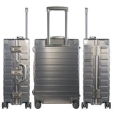 TRAVELKING All Aluminum Luggage with TSA Locks Metal Hard Shell Zipperless Spinner Alloy Metal Suitcase (Cool Metallic, 24 Inch)