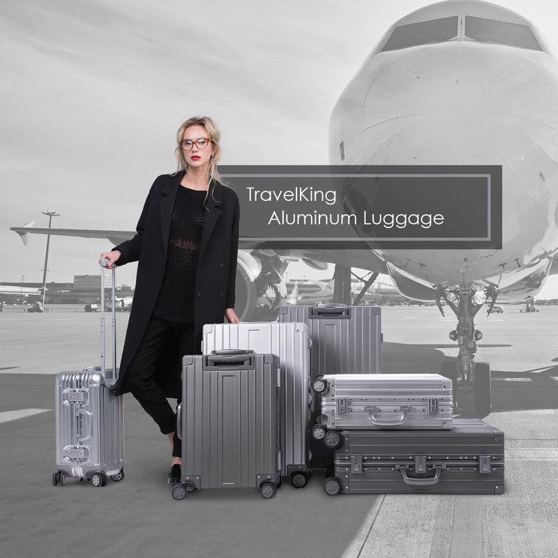 TRAVELKING All Aluminum Luggage Zipperless Hard Shell Luggage Case with TSA Lock Spinner Alloy Metal Suitcase (Grey, 28")