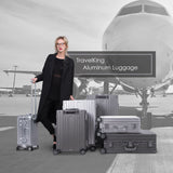 TRAVELKING All Aluminum Luggage Zipperless Hard Shell Luggage Case with TSA Lock Spinner Alloy Metal Suitcase (Grey, 28")