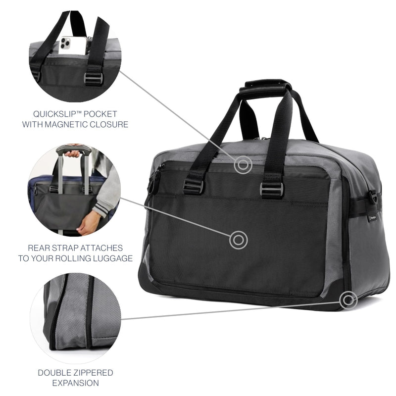 Travelpro Altitude Double Expansion Travel Duffel Bag, 40 - 48L, Weekender, Overnight, Water Resistant, Men and Women, Falcon Grey