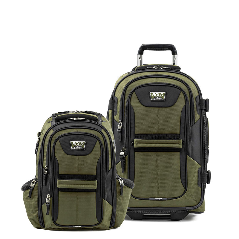 Travelpro Bold Softside 2 - Piece Set — Expandable 2 - Wheel Upright Carry - On Luggage with Backpack, Olive/Black
