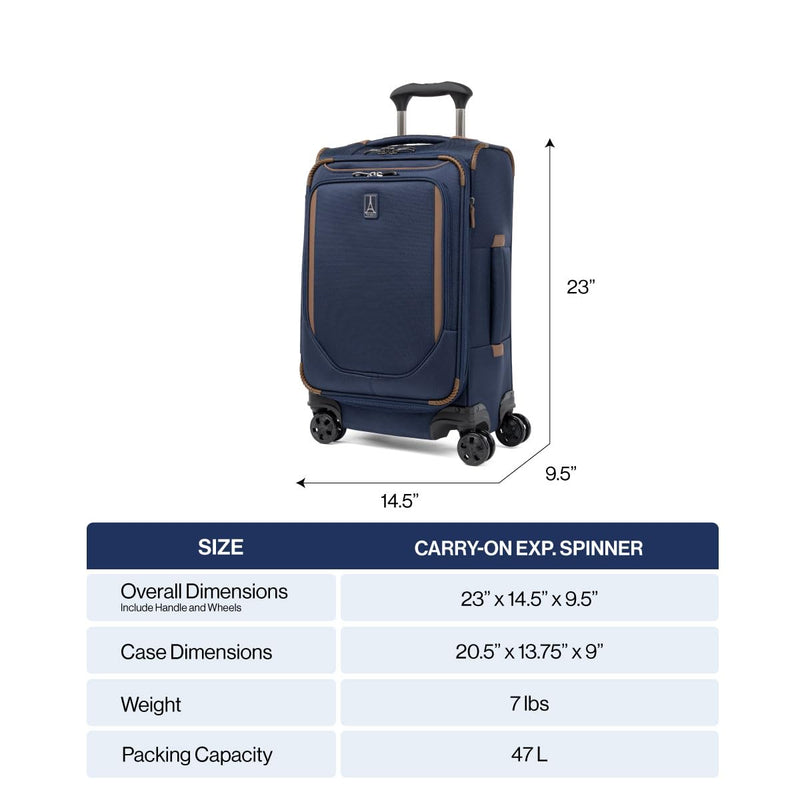Travelpro Crew Classic Lightweight Softside Expandable Carry on Luggage, 8 Wheel Spinner Suitcase, Men and Women, Carry On 21 - Inch, Patriot Blue
