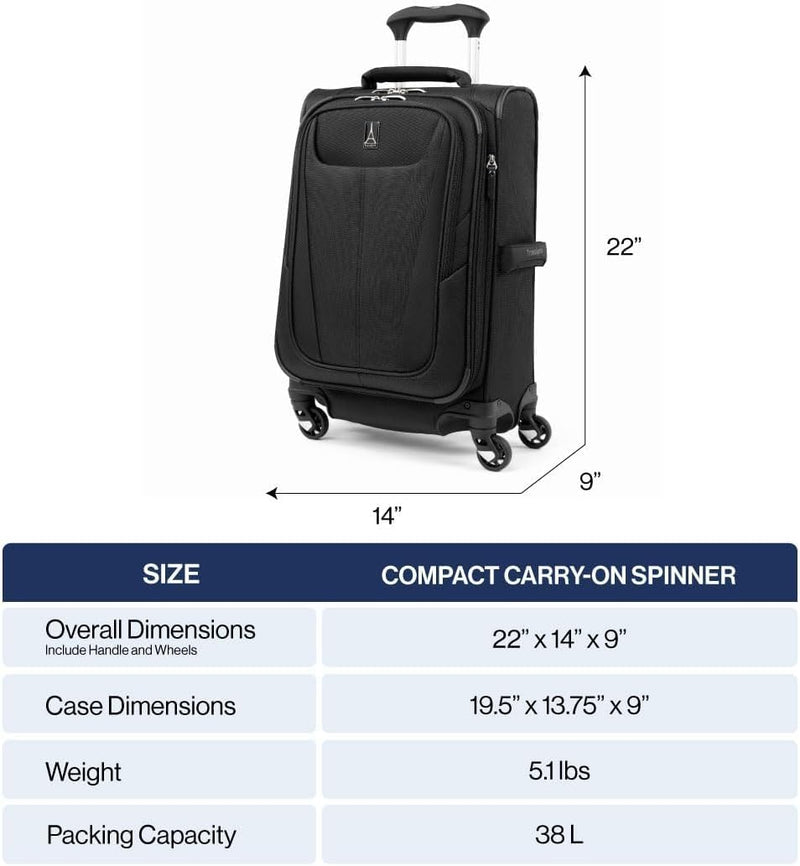 Travelpro Maxlite 5 Softside Expandable Luggage with 4 Spinner Wheels, Lightweight Suitcase, Men and Women