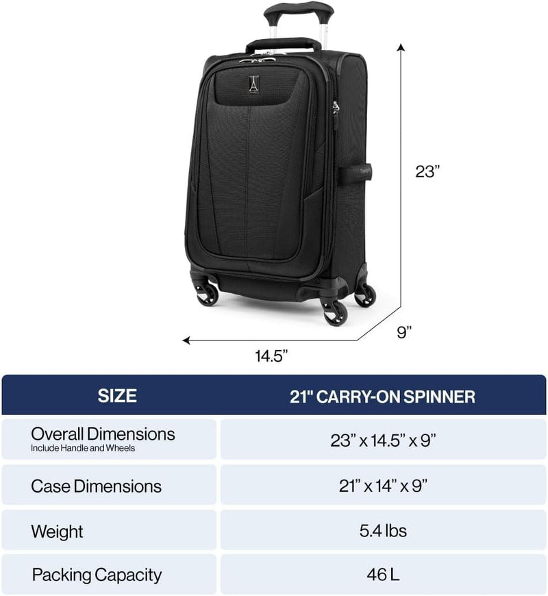 Travelpro Maxlite 5 Softside Expandable Luggage with 4 Spinner Wheels, Lightweight Suitcase, Men and Women, Ensign Blue, Carry - on 21 - Inch