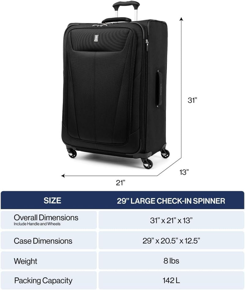 Travelpro Maxlite 5 Softside Expandable Luggage with 4 Spinner Wheels, Lightweight Suitcase, Men and Women, Ensign Blue, Checked - Large 29 - Inch
