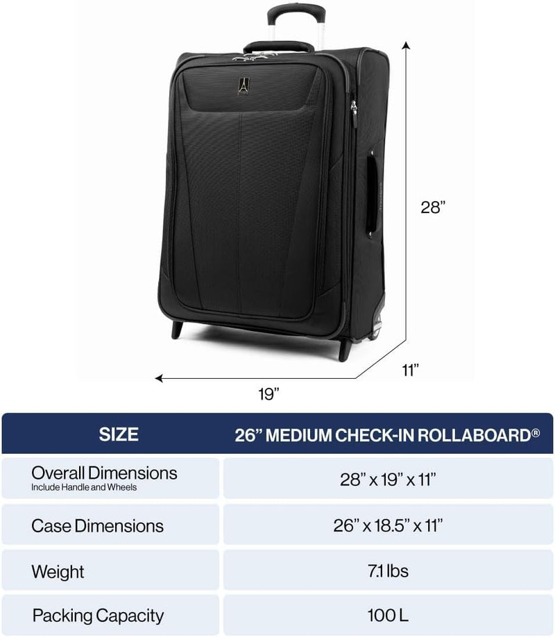 Travelpro Maxlite 5 Softside Expandable Upright 2 Wheel Checked Medium Luggage, Lightweight, 26 - Inch — Slate Green