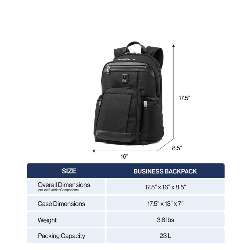 Travelpro Platinum Elite Business Laptop Backpack, Fits up to 17.5 Inch Laptop, Work, Travel, Men and Women, Shadow Black