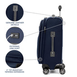 Travelpro Platinum Elite Softside Expandable Carry on Luggage, 8 Wheel Spinner Suitcase, USB Port, Suiter, Men and Women, Dark Blue, Carry On 21 - Inch
