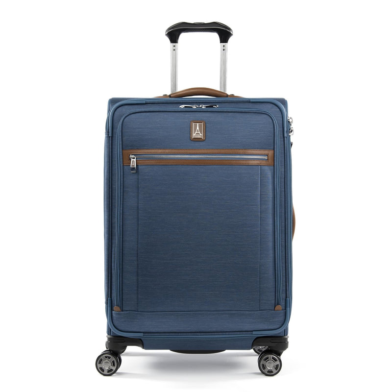 Travelpro Platinum Elite Softside Expandable Checked Luggage, 8 Wheel Spinner Suitcase, TSA Lock, Men and Women, Coastal Blue, Checked Medium 25 - Inch
