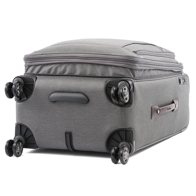 Travelpro Platinum Elite Softside Expandable Checked Luggage, 8 Wheel Spinner Suitcase, TSA Lock, Men and Women, Vintage Grey, Checked Medium 25 - Inch