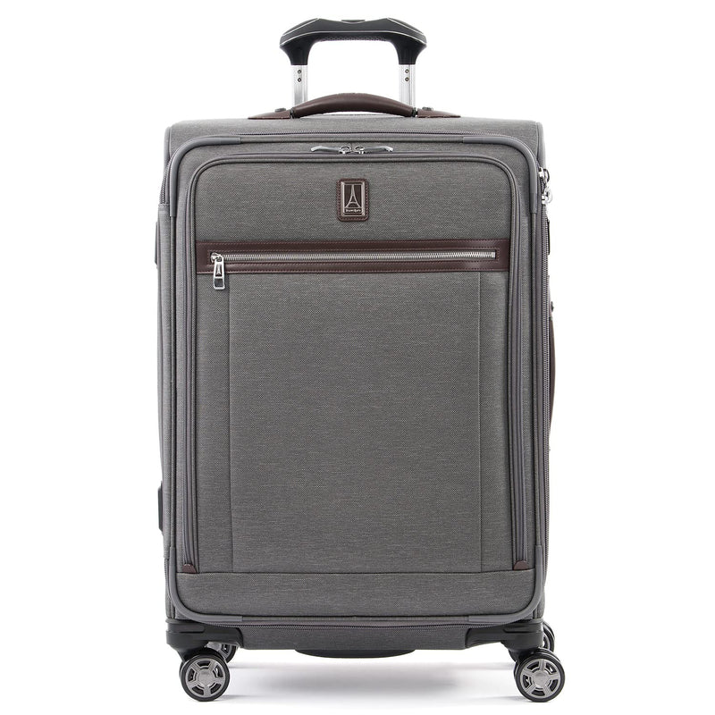 Travelpro Platinum Elite Softside Expandable Checked Luggage, 8 Wheel Spinner Suitcase, TSA Lock, Men and Women, Vintage Grey, Checked Medium 25 - Inch