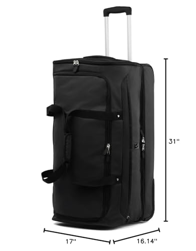 Travelpro Roadtrip 30" Drop - Bottom Wheels Rolling Duffel Bag Luggage 3 Large Packing Cubes Included Men, Women, Ash Black, Inch