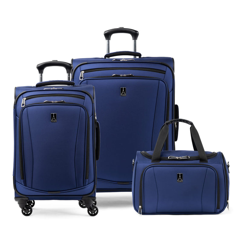 Travelpro Runway 3 piece Luggage Set, Carry on UnderSeat Luggage Soft Tote, Carry - on & Convertible Medium to Large 28 - Inch Check - in Expandable Luggage, 4 Spinner Wheels, Softside Suitcase, Blue