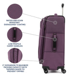 Travelpro Tourlite Softside 25" Expandable Luggage with 4 Spinner Wheels, Lightweight Suitcase, Checked Medium, Deep Purple