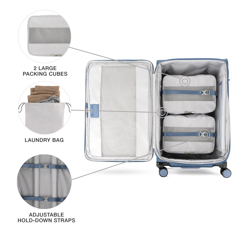 Travelpro VersaPack+ Lightweight Softside Expandable Checked Luggage, 8 Spinner Suitcase, TSA Lock, Men and Women, Checked Large 29 - Inch, Elemental Blue