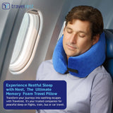 TRAVELREST Nest Neck Support Pillow - Travel Essentials, Memory Foam, Compact Travel Pillow for Long Flights, Plane Sleeping Accessories, Comfortable, Compact, Washable, Attaches to Luggage - Blue