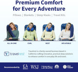 TRAVELREST Nest Neck Support Pillow - Travel Essentials, Memory Foam, Compact Travel Pillow for Long Flights, Plane Sleeping Accessories, Comfortable, Compact, Washable, Attaches to Luggage - Blue