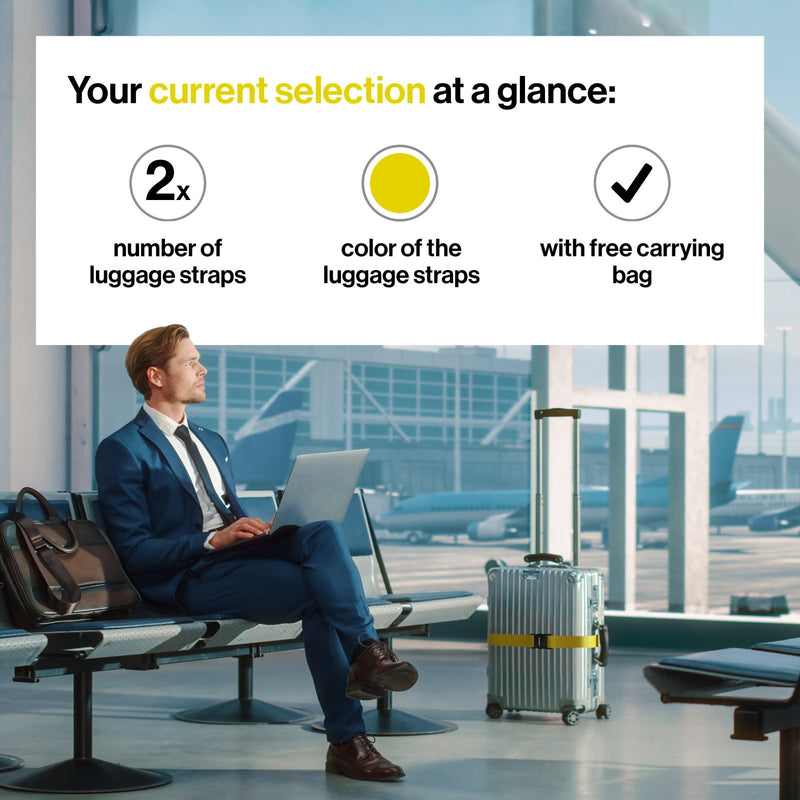 TRAVELY Luggage Straps - Particularly conspicuous & Secure - Incl. 2 Name Tags - Luggage Strap Ideal crosswise - [Set of 2]