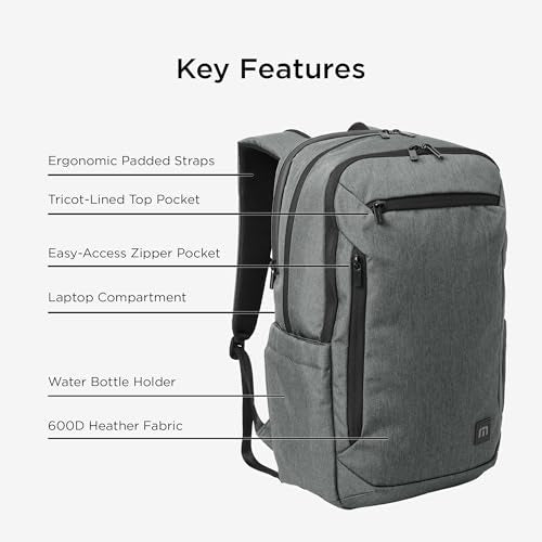 TravisMathew Duration Backpack with Laptop Sleeve, Water-Resistant Bag for Work, Travel & Hiking, Graphite Heather