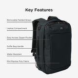 TravisMathew Lateral Convertible Travel Backpack/Briefcase with Laptop Compartment & Trolley Sleeve, Black