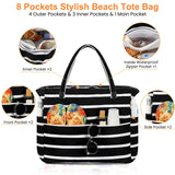 Trifabricy Beach Bags for Women Waterproof Sandproof Women Tote Bag, Large Beach Bag with Zipper for Gym Grocery Travel Vocation with Wet Pocket