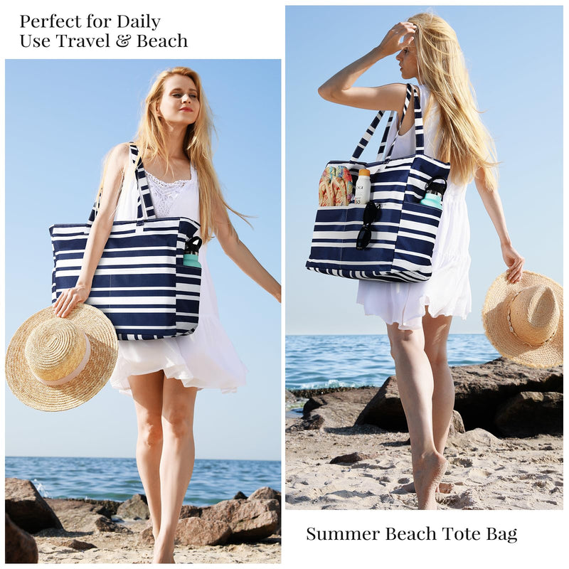 Trifabricy Beach Bags for Women Waterproof Sandproof Women Tote Bag, Large Beach Bag with Zipper for Gym Grocery Travel Vocation with Wet Pocket