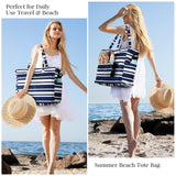 Trifabricy Beach Bags for Women Waterproof Sandproof Women Tote Bag, Large Beach Bag with Zipper for Gym Grocery Travel Vocation with Wet Pocket