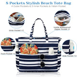Trifabricy Beach Bags for Women Waterproof Sandproof Women Tote Bag, Large Beach Bag with Zipper for Gym Grocery Travel Vocation with Wet Pocket