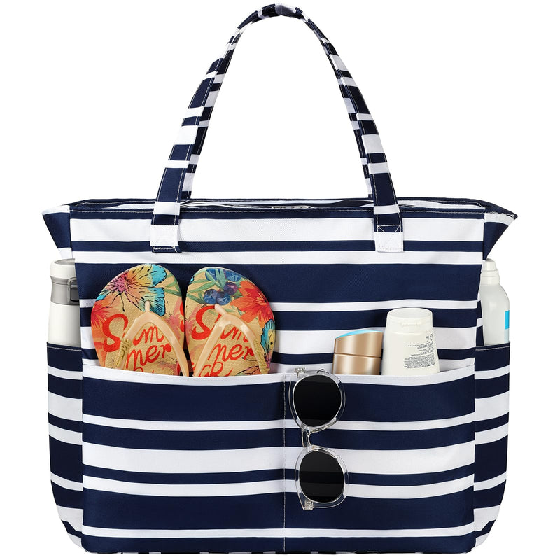 Trifabricy Beach Bags for Women Waterproof Sandproof Women Tote Bag, Large Beach Bag with Zipper for Gym Grocery Travel Vocation with Wet Pocket