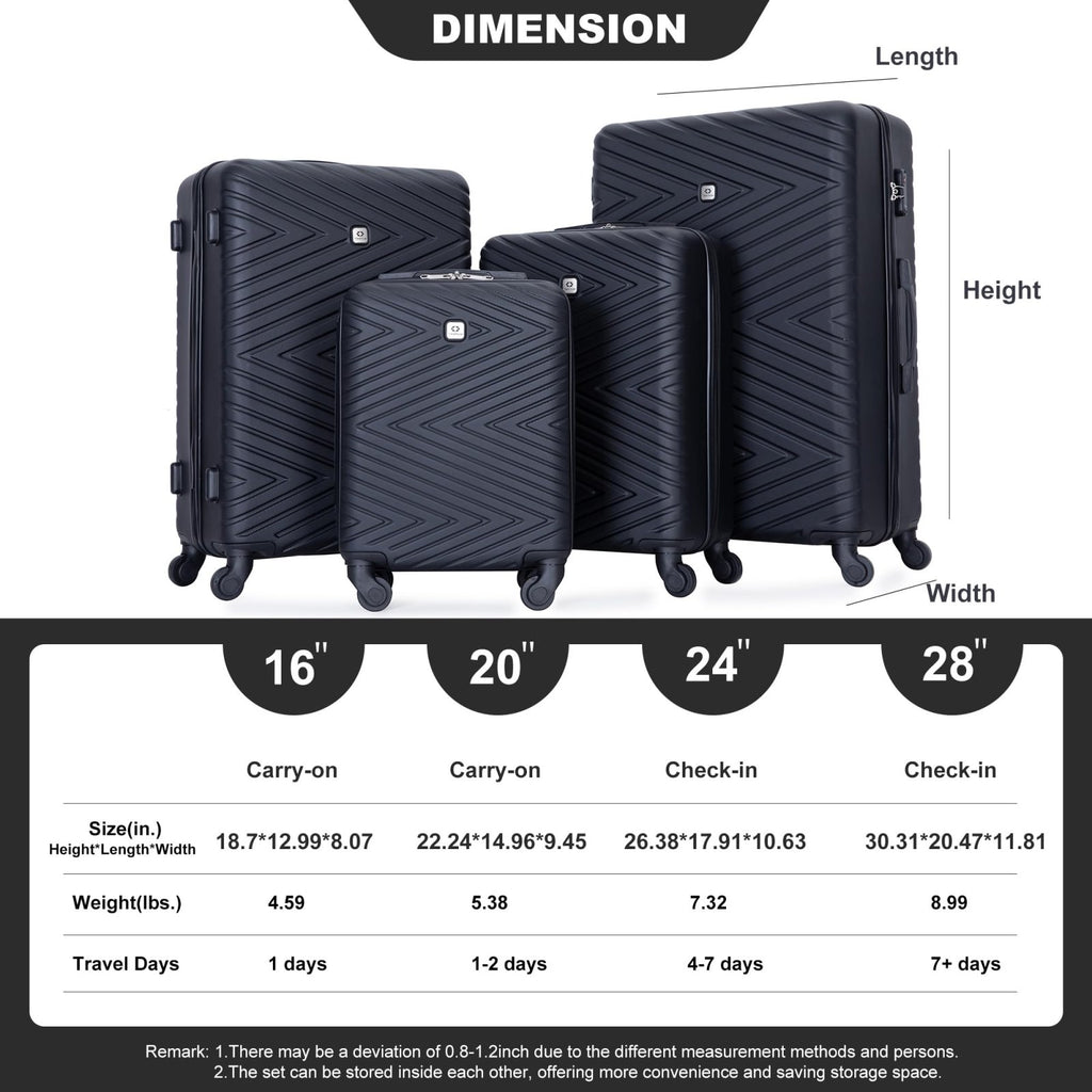 Tripcomp 4 - Piece Hardside Luggage Set with TSA Lock, Lightweight ABS ...