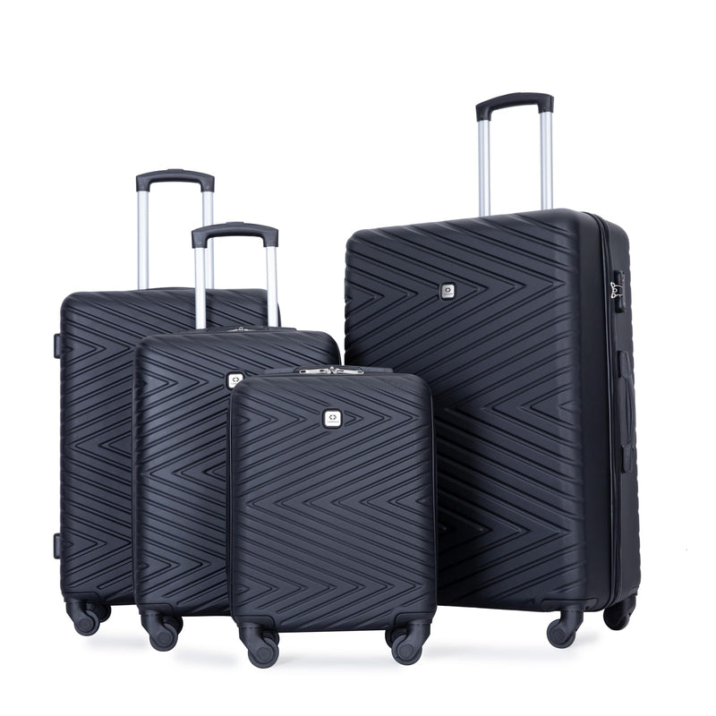 Tripcomp 4 - Piece Hardside Luggage Set with TSA Lock, Lightweight ABS Suitcases With Spinner Wheel, 16/20/24/28 inch, Black