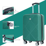 Tripcomp Luggage 4 Piece Set, Hardshell ABS Suitcase Set with Double Spinner Wheels, Lightweight Durable Luggage set, Carry On and Checked Travel Large Luggage, Dark Green