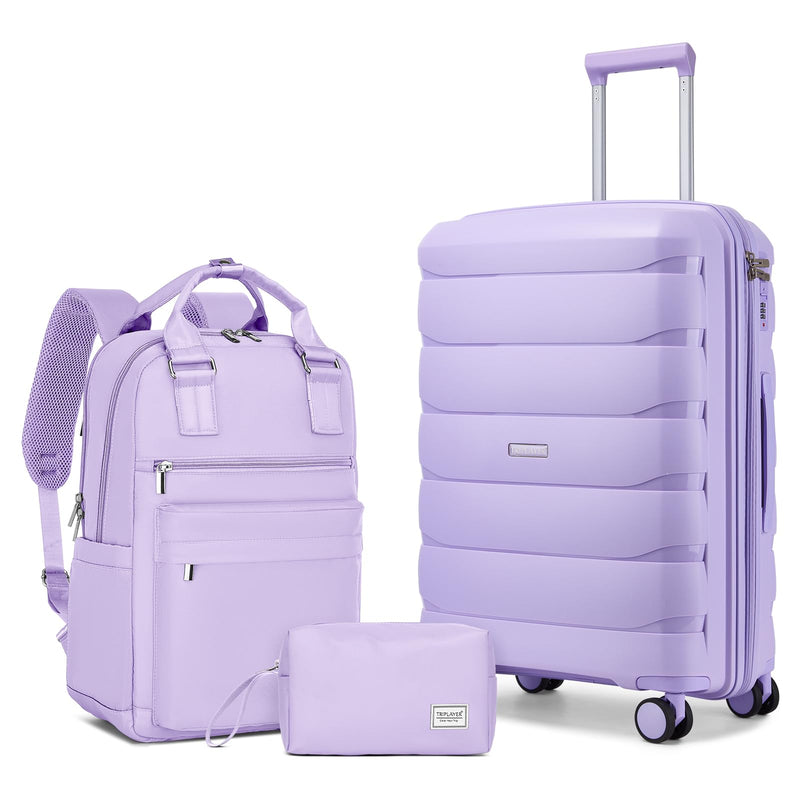 TRIPLAYER Carry On Luggage 22x14x9 Airline Approved, 22 Inch PP Hardshell Luggage Carry - on Suitcase with Spinner Wheels, Carry On Suitcase Set for Women (Lavender)